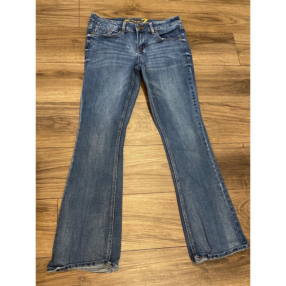 Seven7 Bootcut Flare Low Rise Jeans Embellished Back Pocket Size 31 Medium Wash